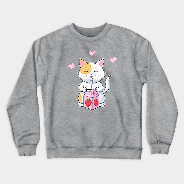 Kawaii Anime Cat with Strawberry Milk Crewneck Sweatshirt by AtomicBullfrog